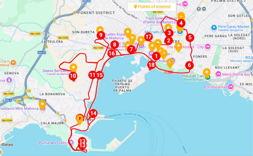 Hop-on hop-off bus route map — Palma de Mallorca
